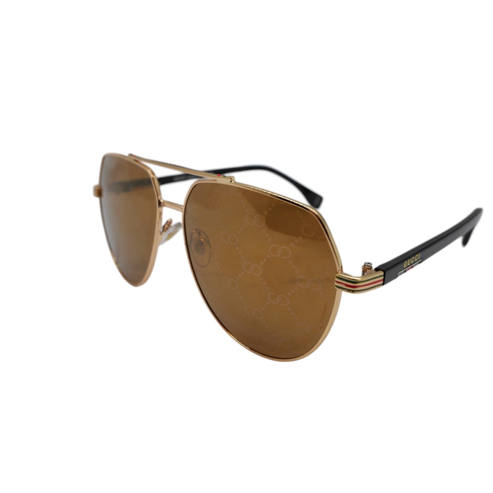 Gucci GG105 Sunglasses 59-15-132 Gold Aviator Brown GG Logo Lens Black Temple